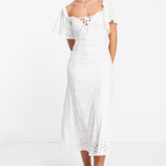 ASOS DESIGN eyelet flutter sleeve Midi Dress | Size 8 - Picture 1 of 1